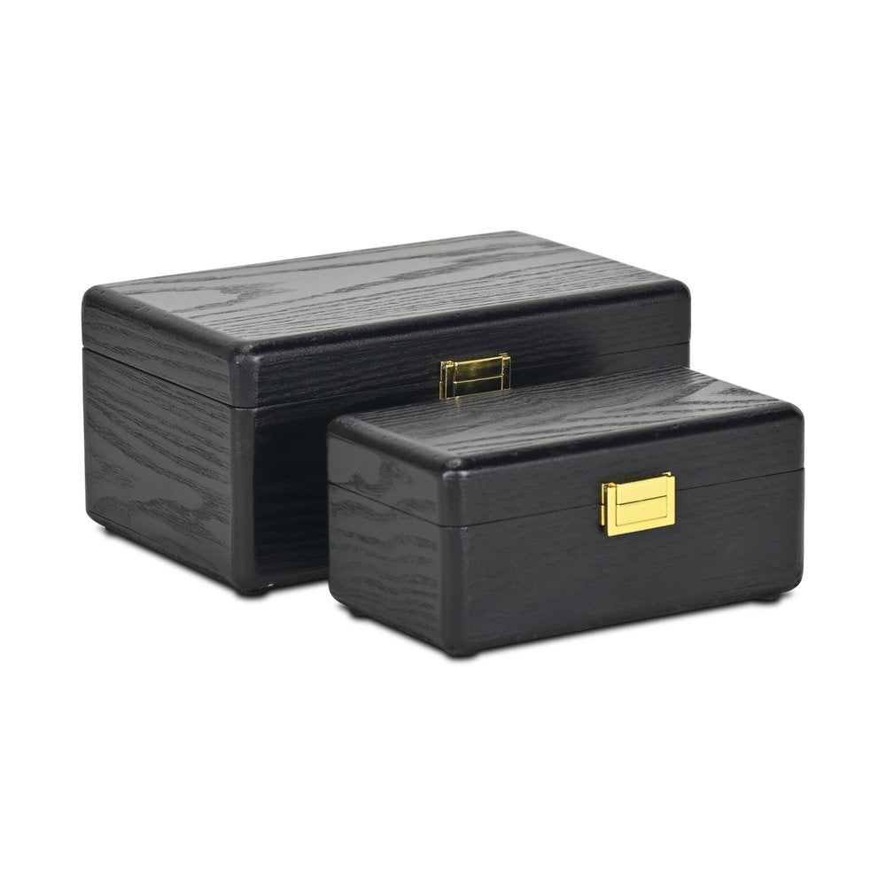 Set Of Two Black Solid Wood Jewelry Box