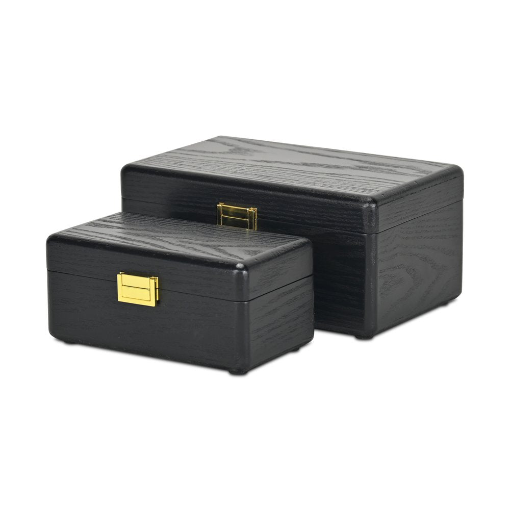 Set Of Two Black Solid Wood Jewelry Box