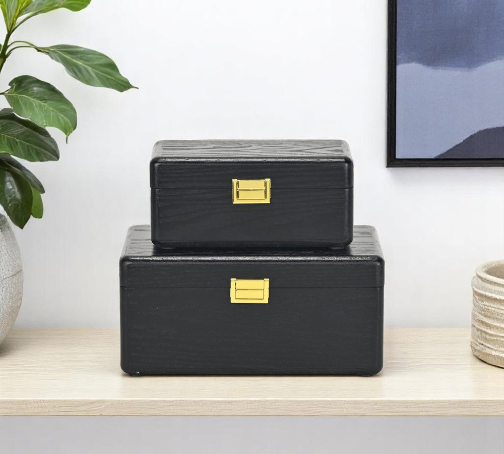 Set Of Two Black Solid Wood Jewelry Box
