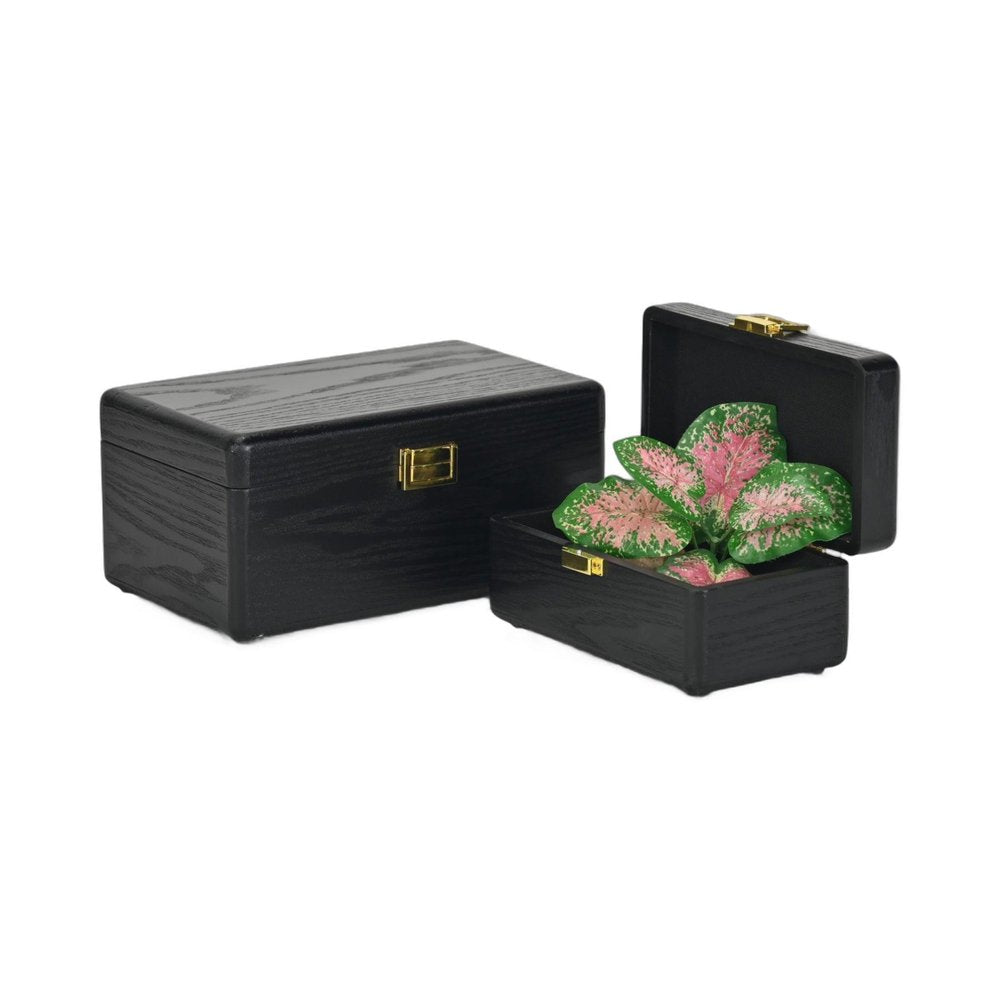 Set Of Two Black Solid Wood Jewelry Box