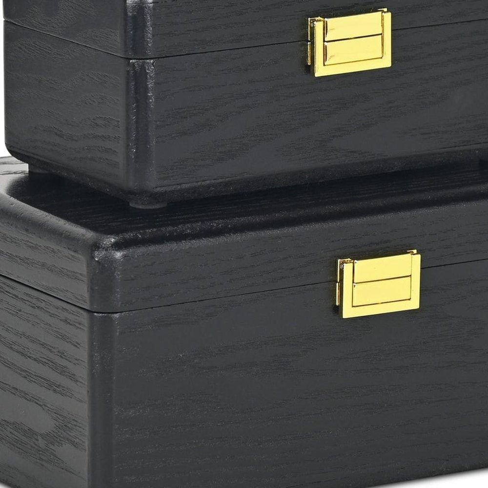 Set Of Two Black Solid Wood Jewelry Box