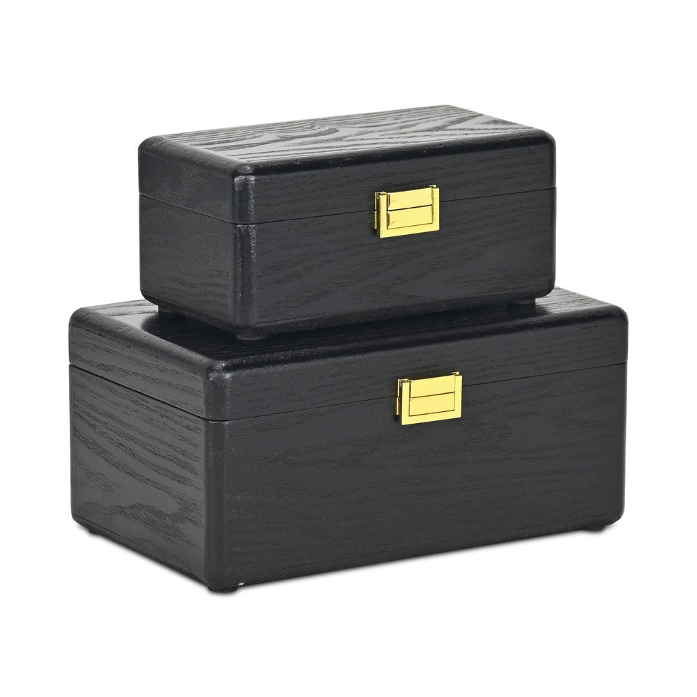 Set Of Two Black Solid Wood Jewelry Box