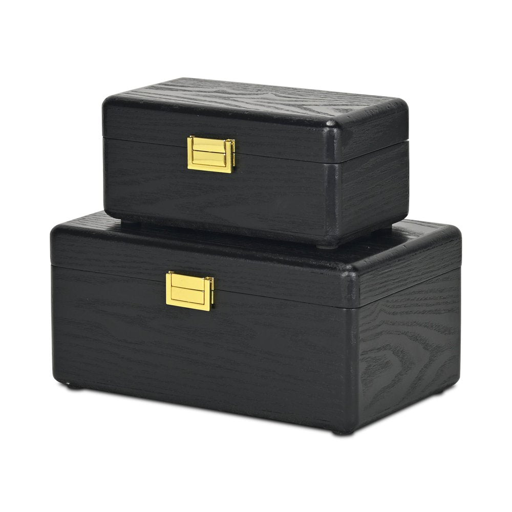 Set Of Two Black Solid Wood Jewelry Box