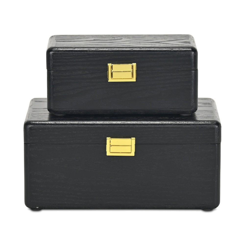 Set Of Two Black Solid Wood Jewelry Box