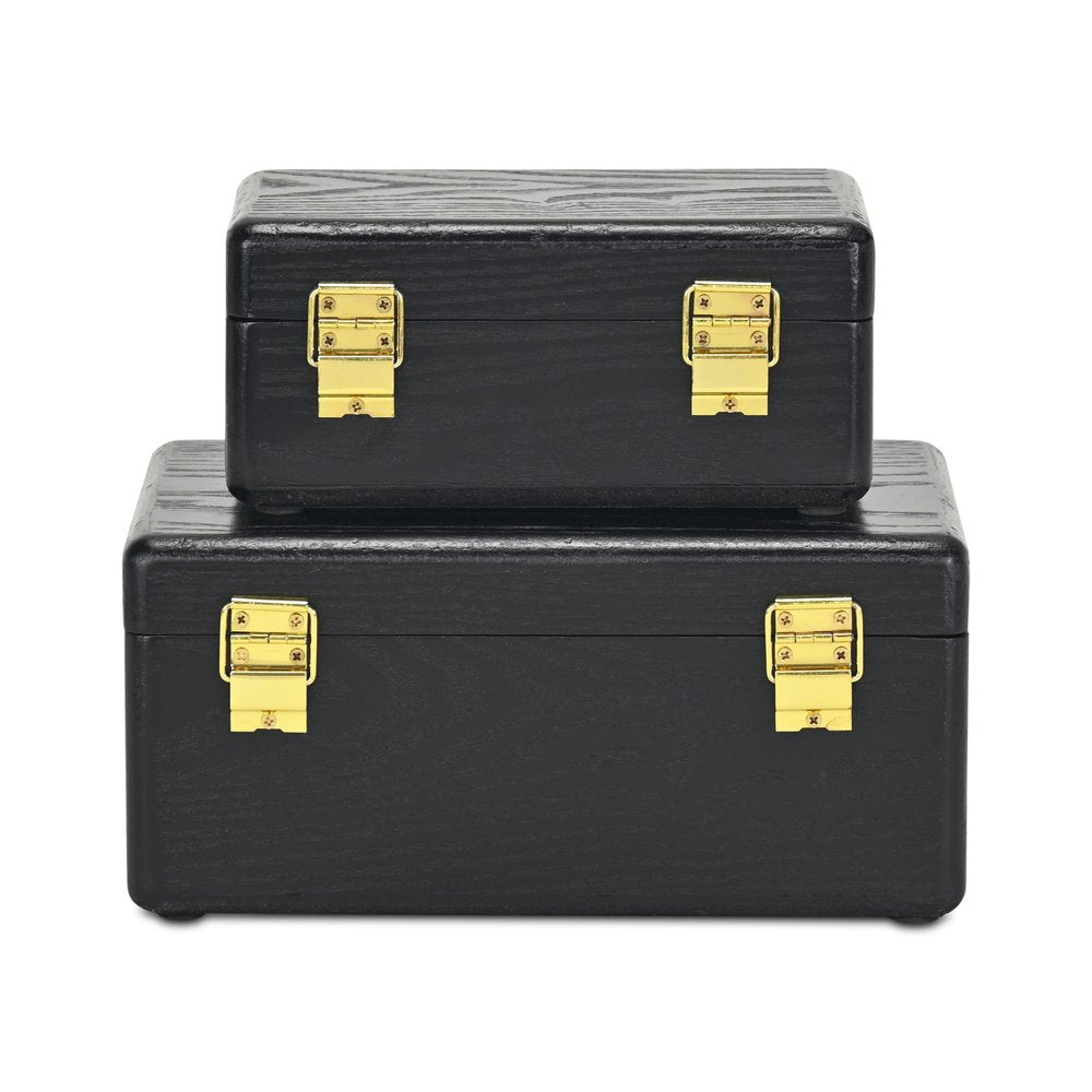 Set Of Two Black Solid Wood Jewelry Box