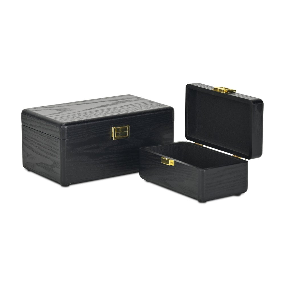 Set Of Two Black Solid Wood Jewelry Box