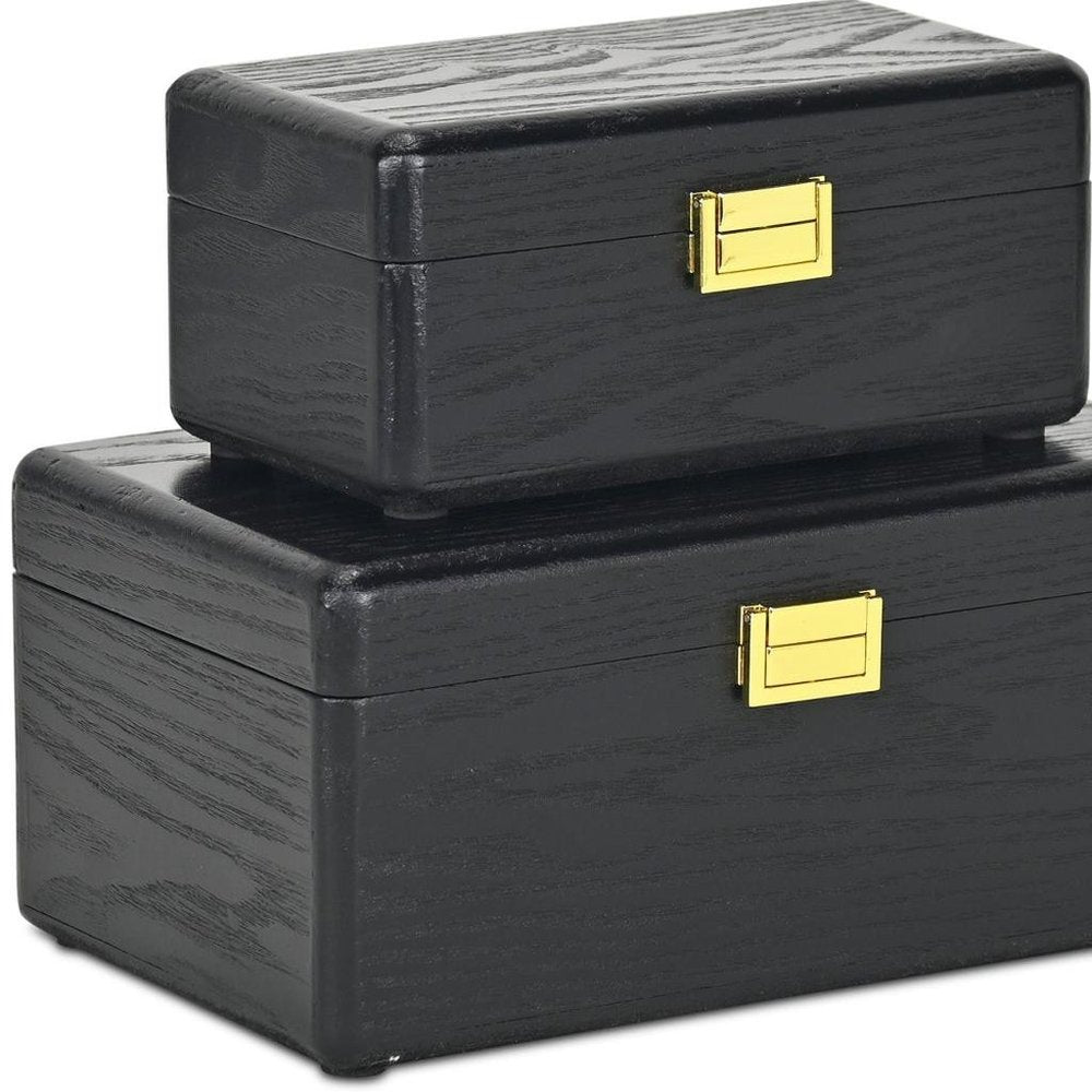 Set Of Two Black Solid Wood Jewelry Box