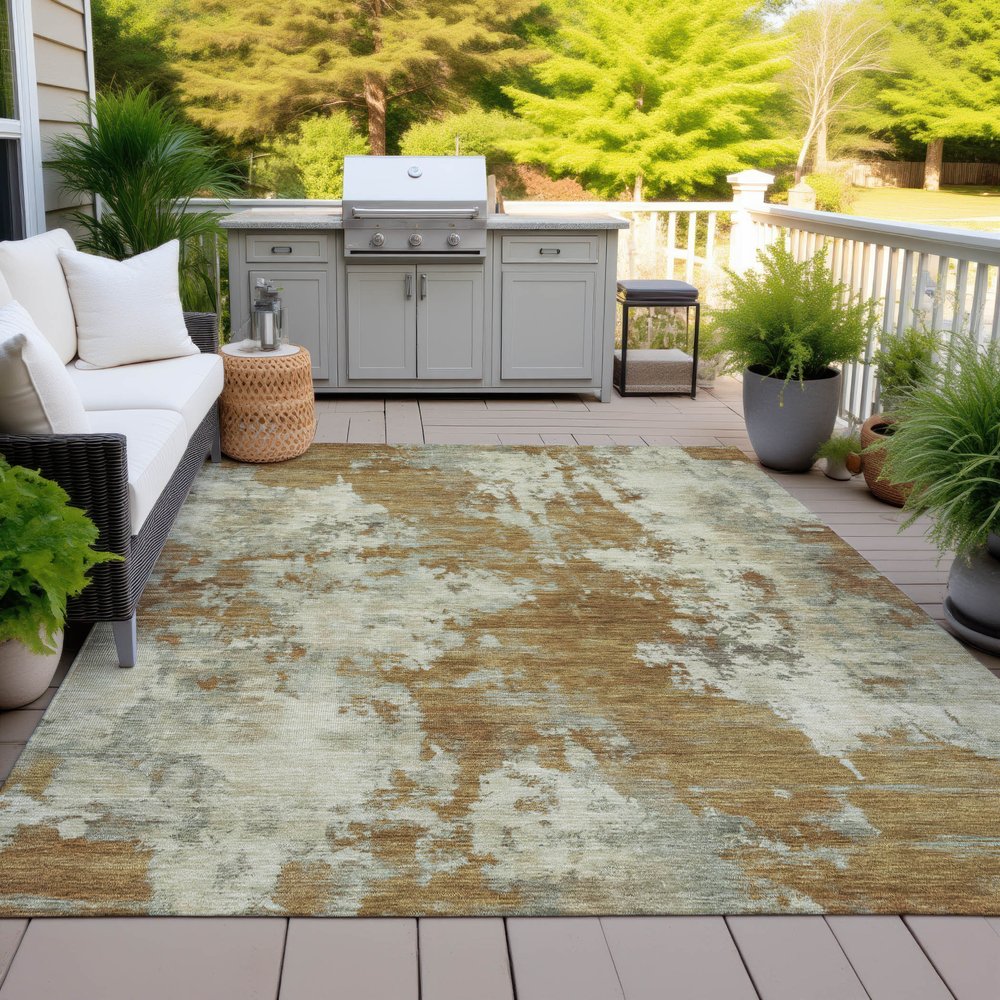 9' X 12' Terra Cotta And Beige Abstract Washable Indoor Outdoor Area Rug