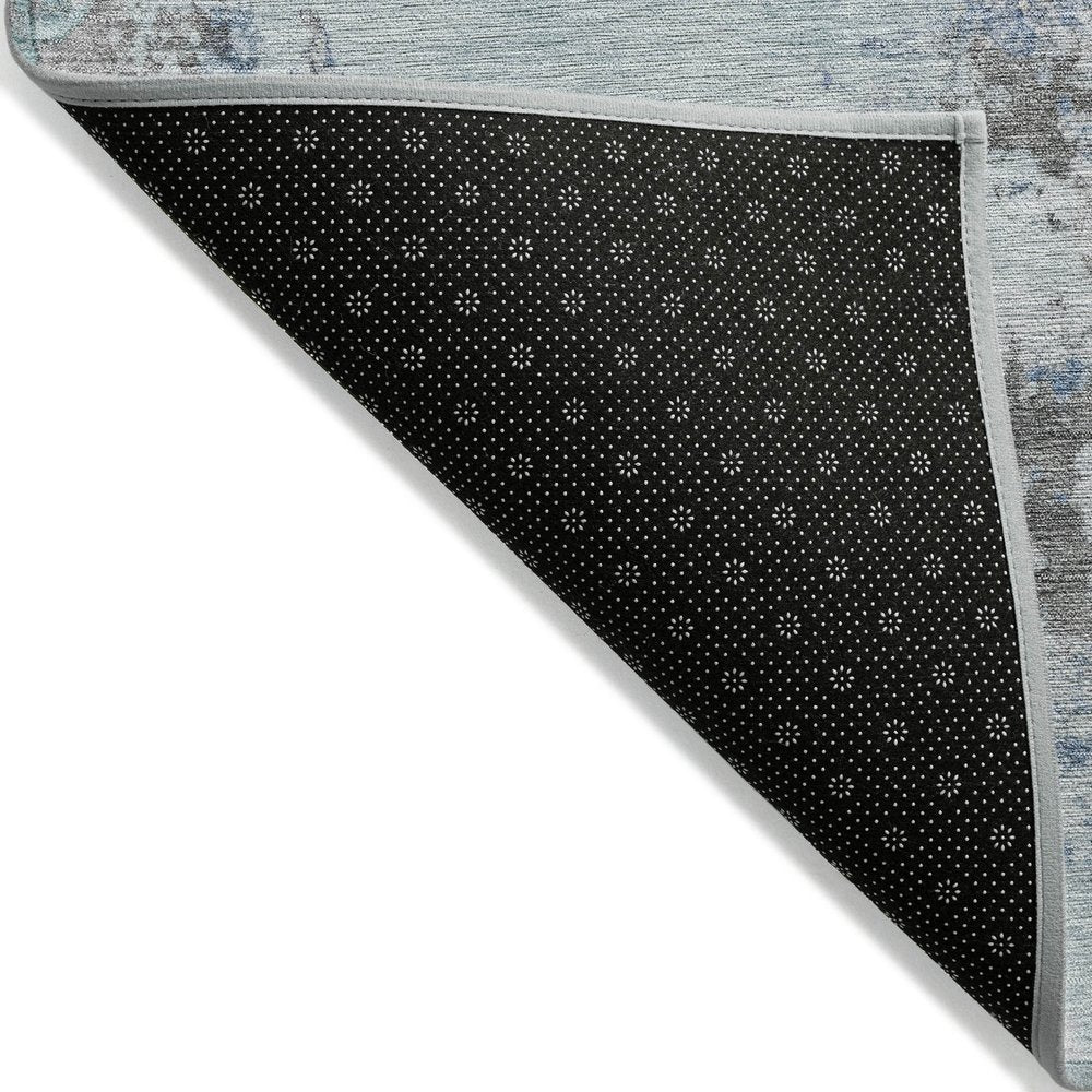9' X 12' Turquoise Denim Blue And Gray Abstract Washable Indoor Outdoor Area Rug