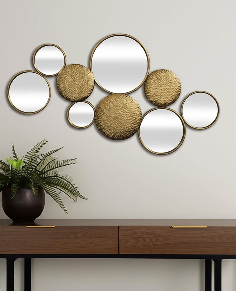 Espejo decorativo de pared de 37" de metal dorado y vidrio espejado