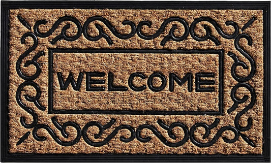 18" X 30" Natural And Black Coir Welcome Outdoor Door Mat