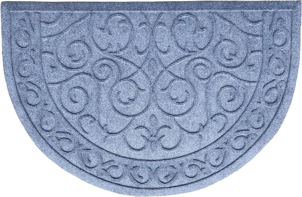 24" X 36" Gray Scrollwork Semi Circle Outdoor Polypropylene Door Mat