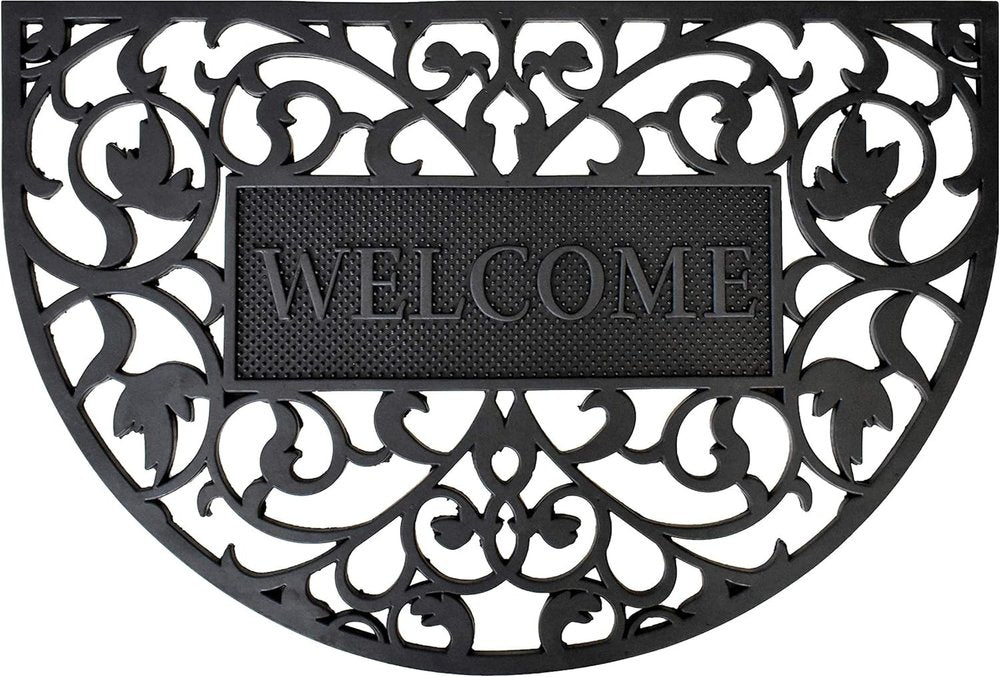 24" X 36" Black Scrollwork Welcome Semi Circle Outdoor Rubber Door Mat