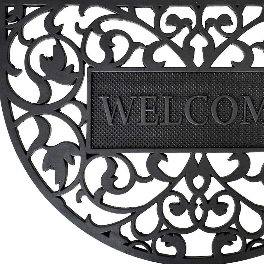 24" X 36" Black Scrollwork Welcome Semi Circle Outdoor Rubber Door Mat