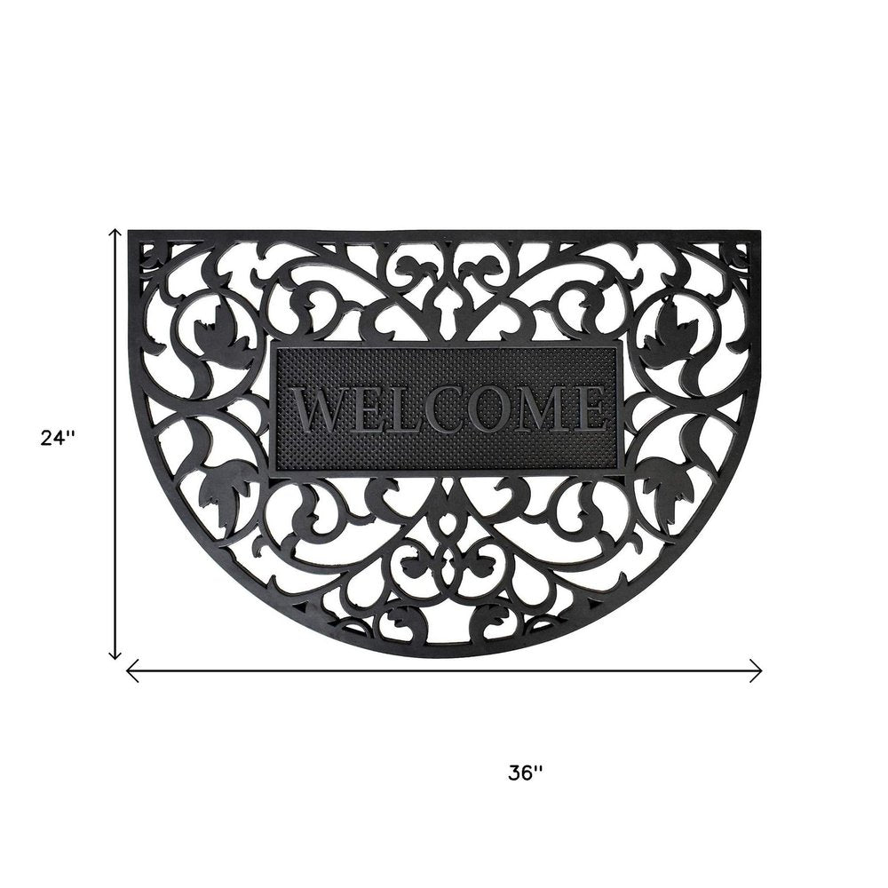 24" X 36" Black Scrollwork Welcome Semi Circle Outdoor Rubber Door Mat