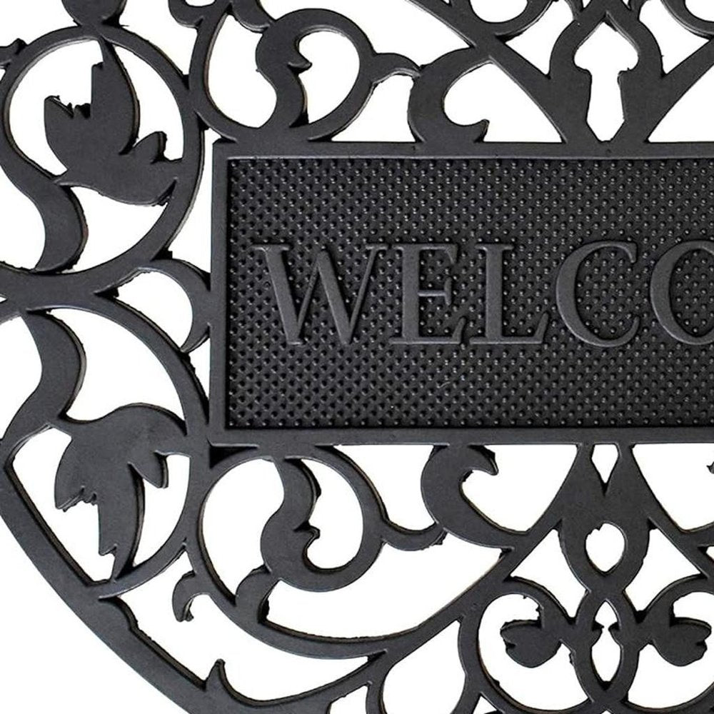 24" X 36" Black Scrollwork Welcome Semi Circle Outdoor Rubber Door Mat