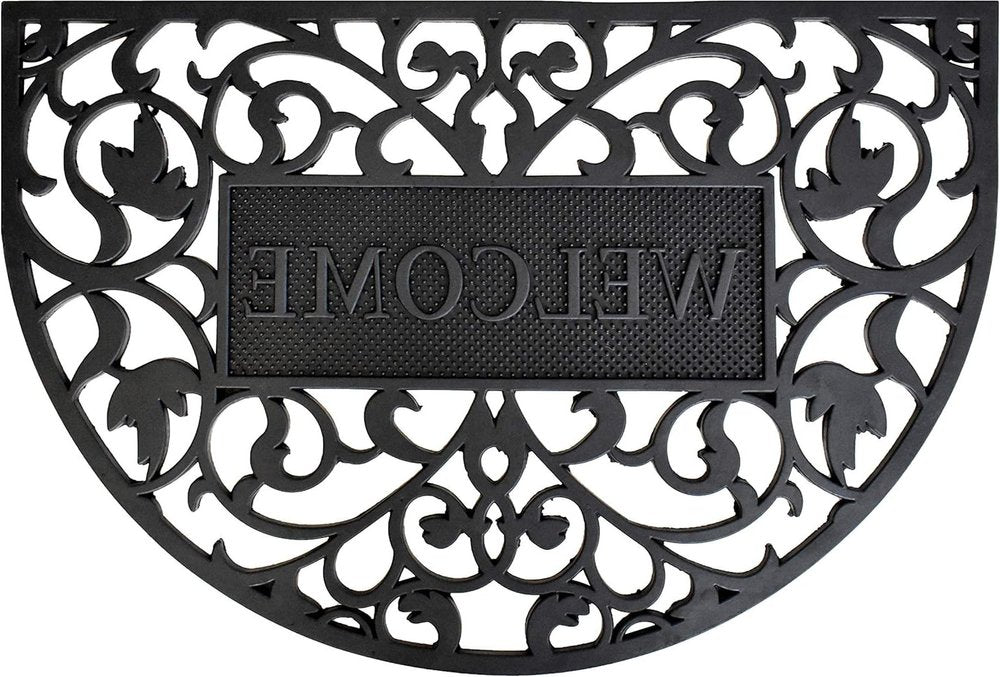 24" X 36" Black Scrollwork Welcome Semi Circle Outdoor Rubber Door Mat