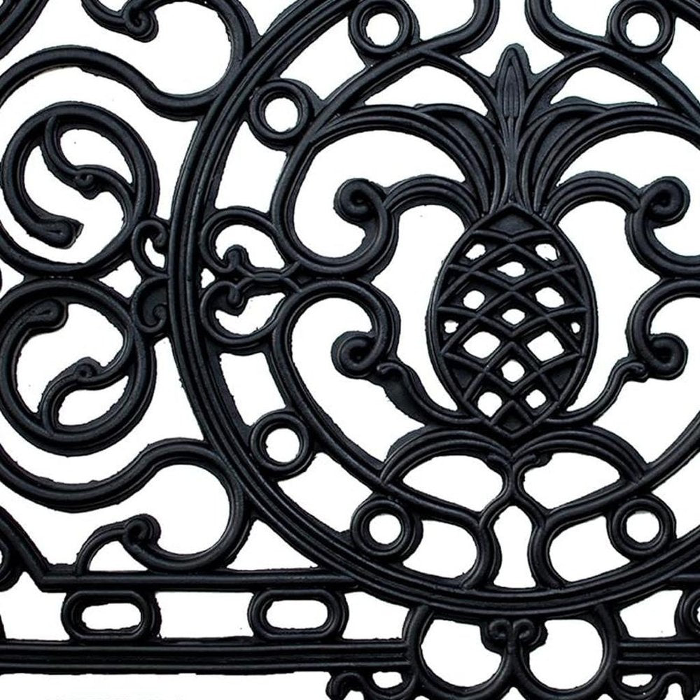 24" X 36" Black Pineapple And Scrollwork Outdoor Rubber Door Mat