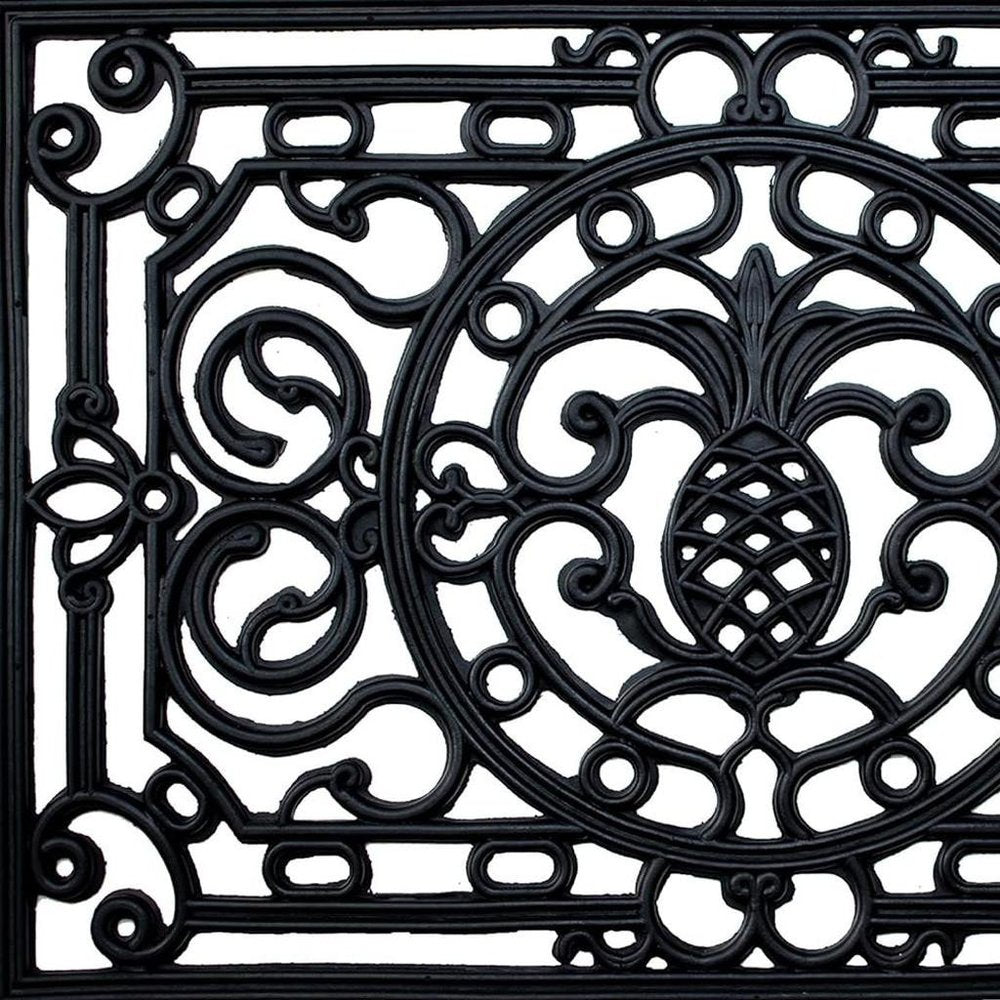 24" X 36" Black Pineapple And Scrollwork Outdoor Rubber Door Mat