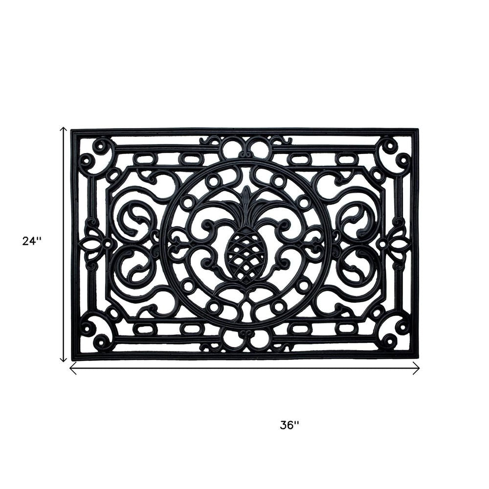 24" X 36" Black Pineapple And Scrollwork Outdoor Rubber Door Mat