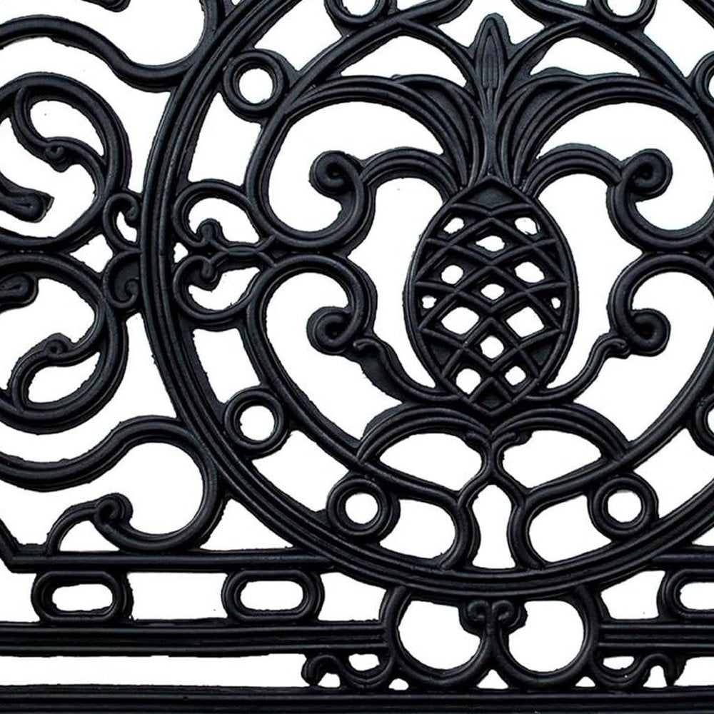 24" X 36" Black Pineapple And Scrollwork Outdoor Rubber Door Mat