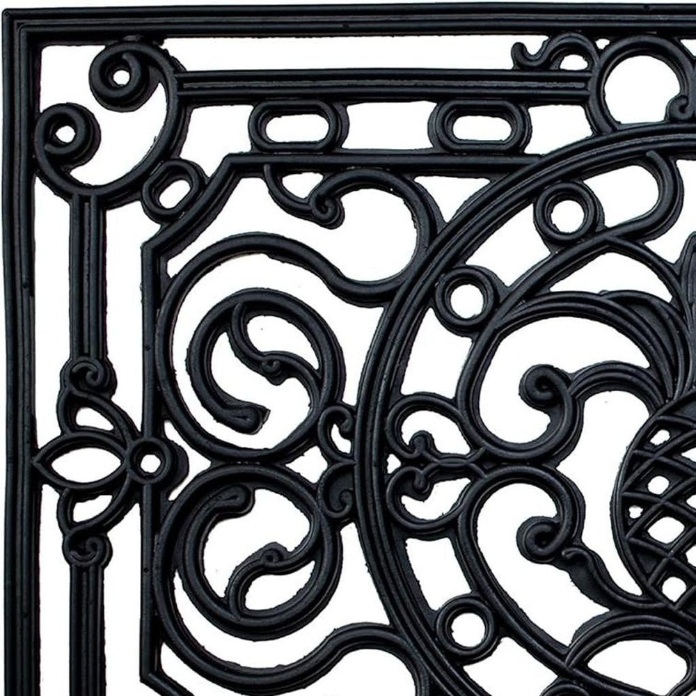 24" X 36" Black Pineapple And Scrollwork Outdoor Rubber Door Mat