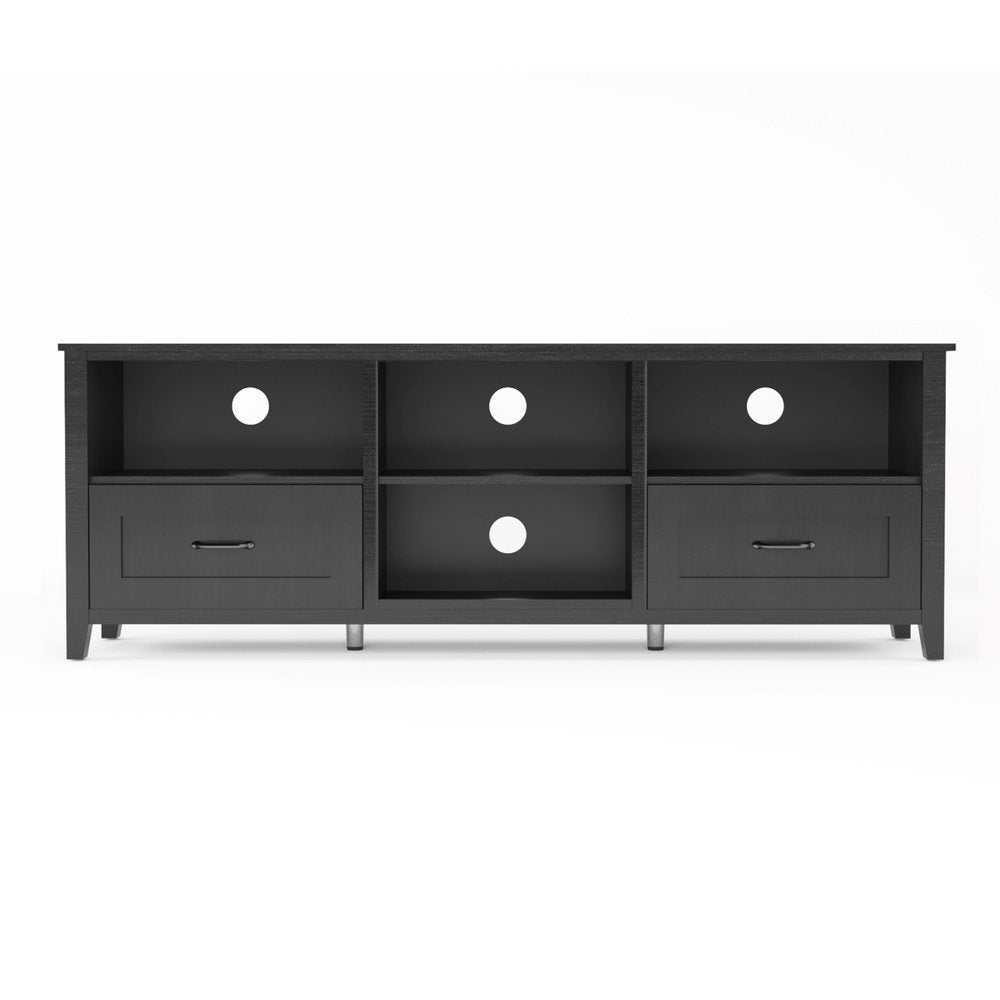 70" Black Wood Enclosed and Open Storage TV Stand