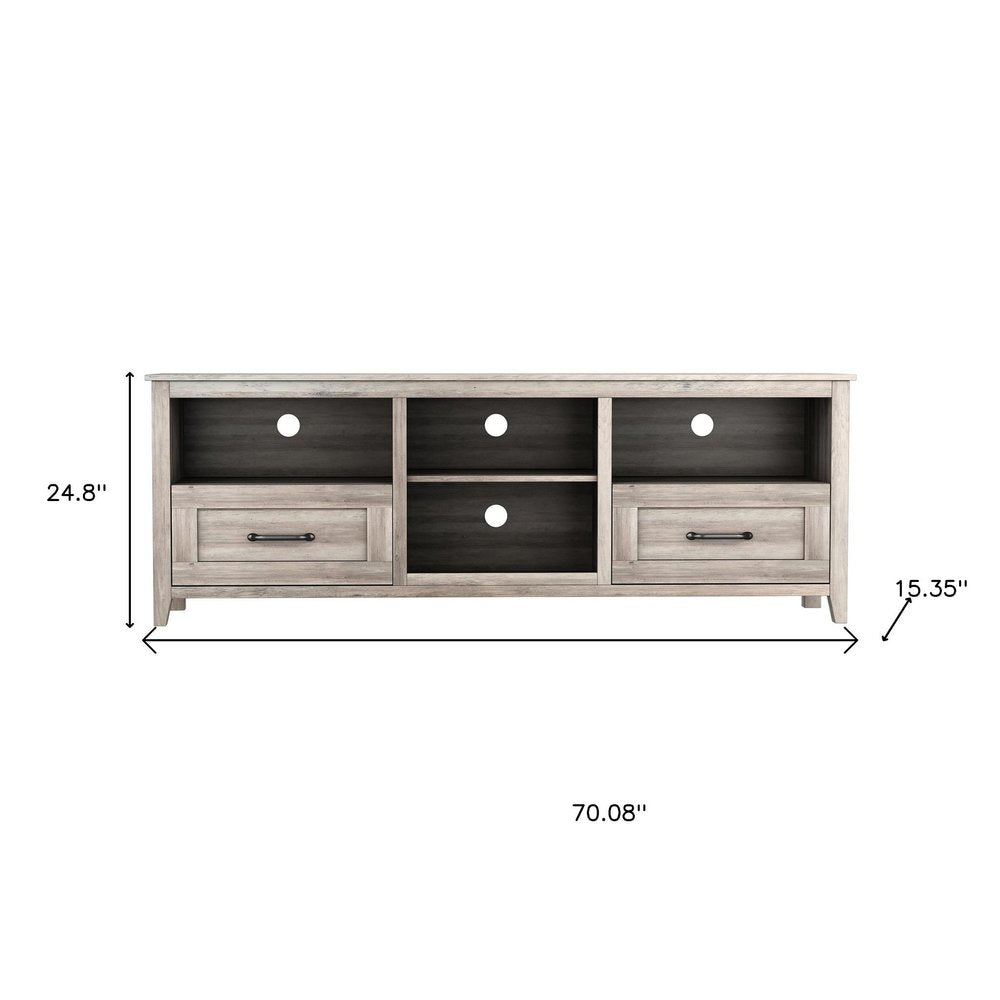 70" Gray Wood Enclosed and Open Storage TV Stand