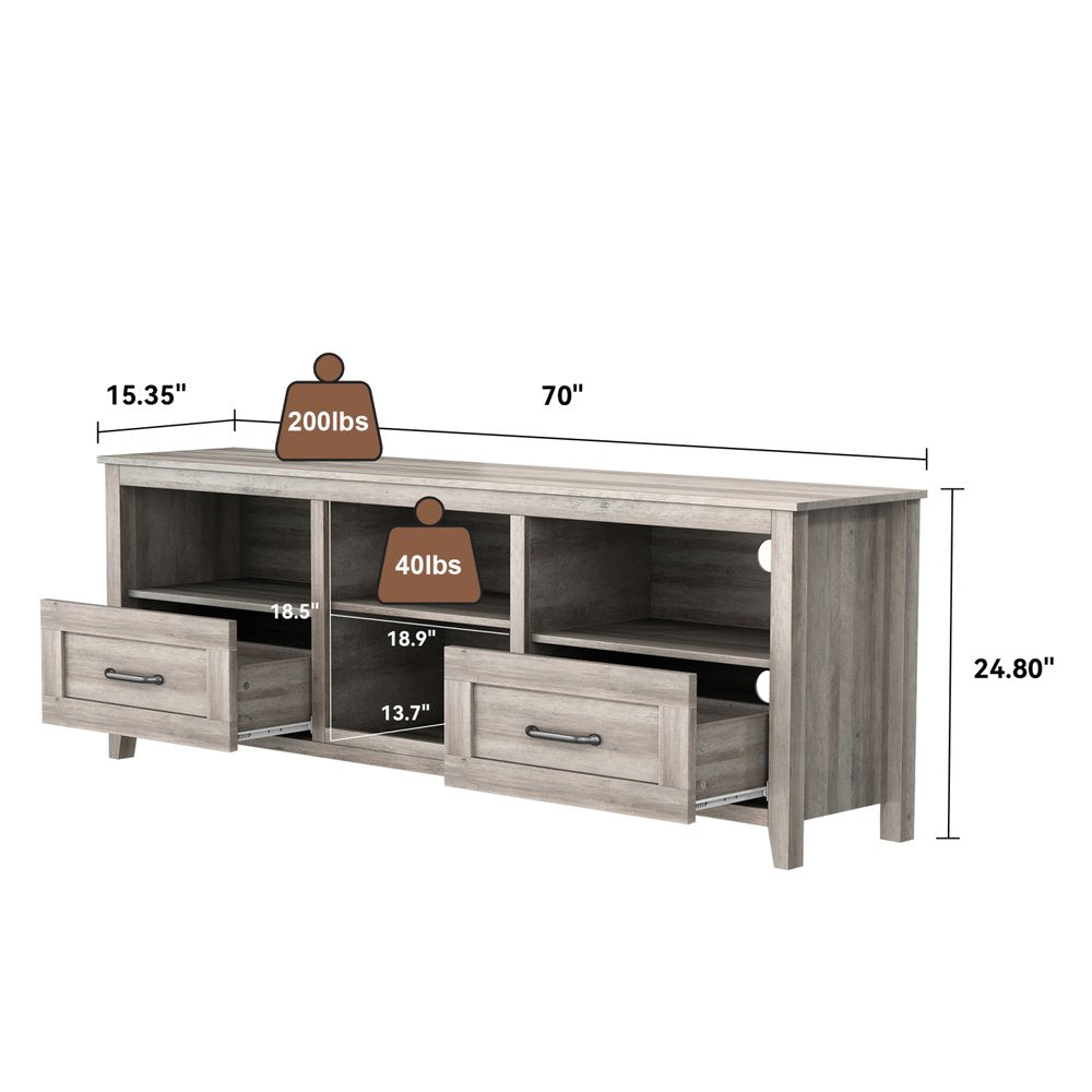 70" Gray Wood Enclosed and Open Storage TV Stand