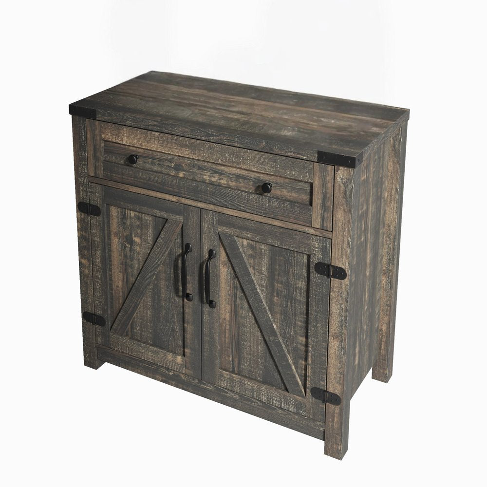 Gabinete decorativo de madera marrón claro de 32" con dos puertas y un cajón