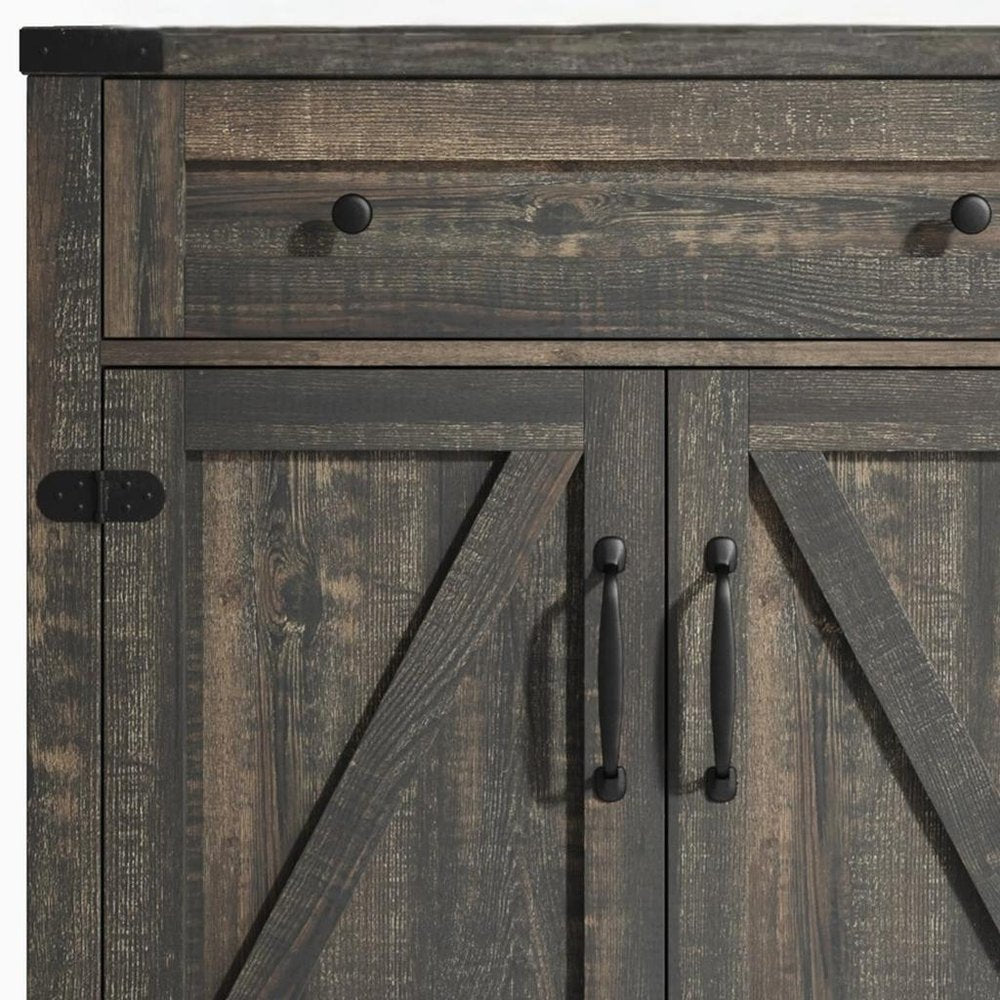 Gabinete decorativo de madera marrón claro de 32" con dos puertas y un cajón