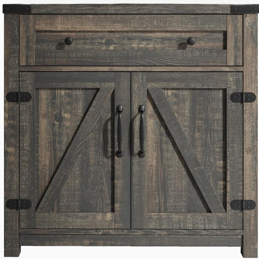 Gabinete decorativo de madera marrón claro de 32" con dos puertas y un cajón
