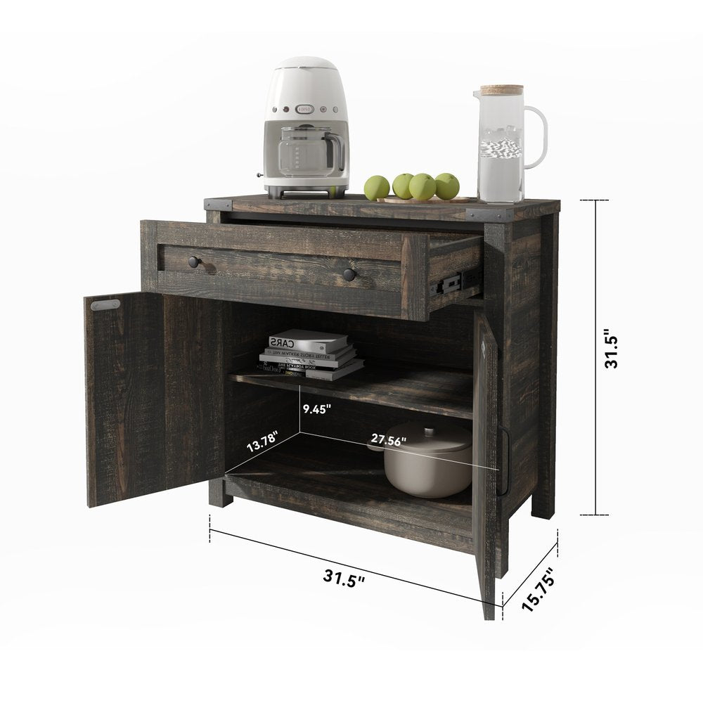 Gabinete decorativo de madera marrón claro de 32" con dos puertas y un cajón