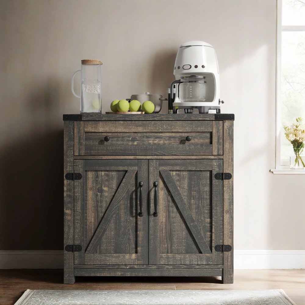 Gabinete decorativo de madera marrón claro de 32" con dos puertas y un cajón