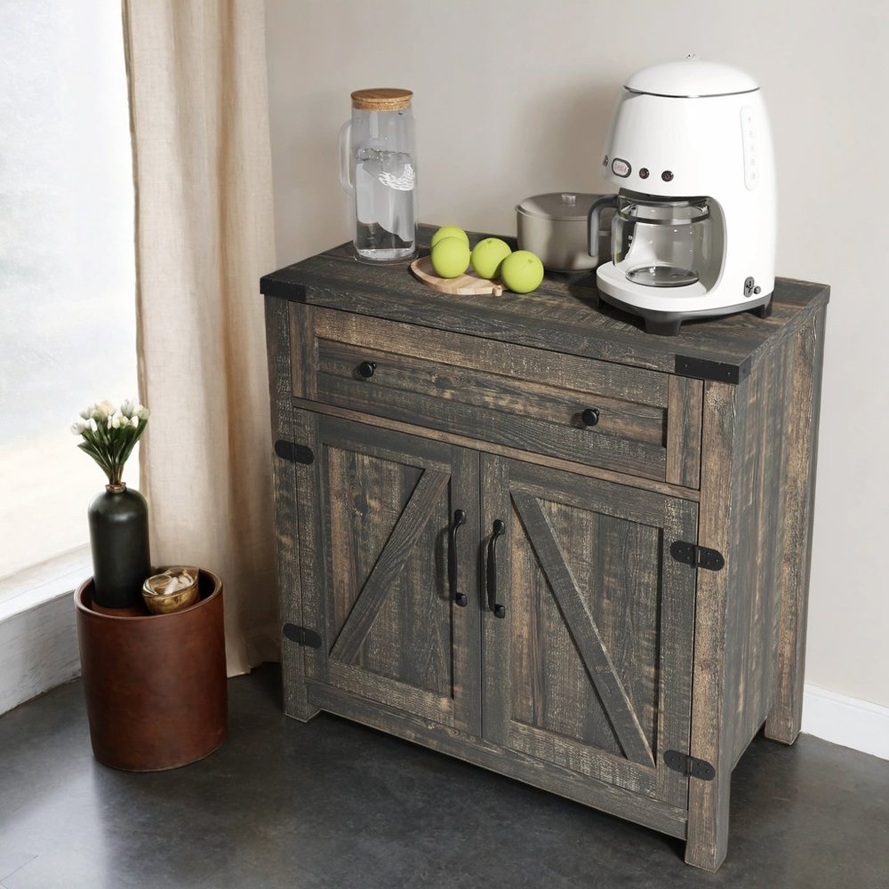 Gabinete decorativo de madera marrón claro de 32" con dos puertas y un cajón