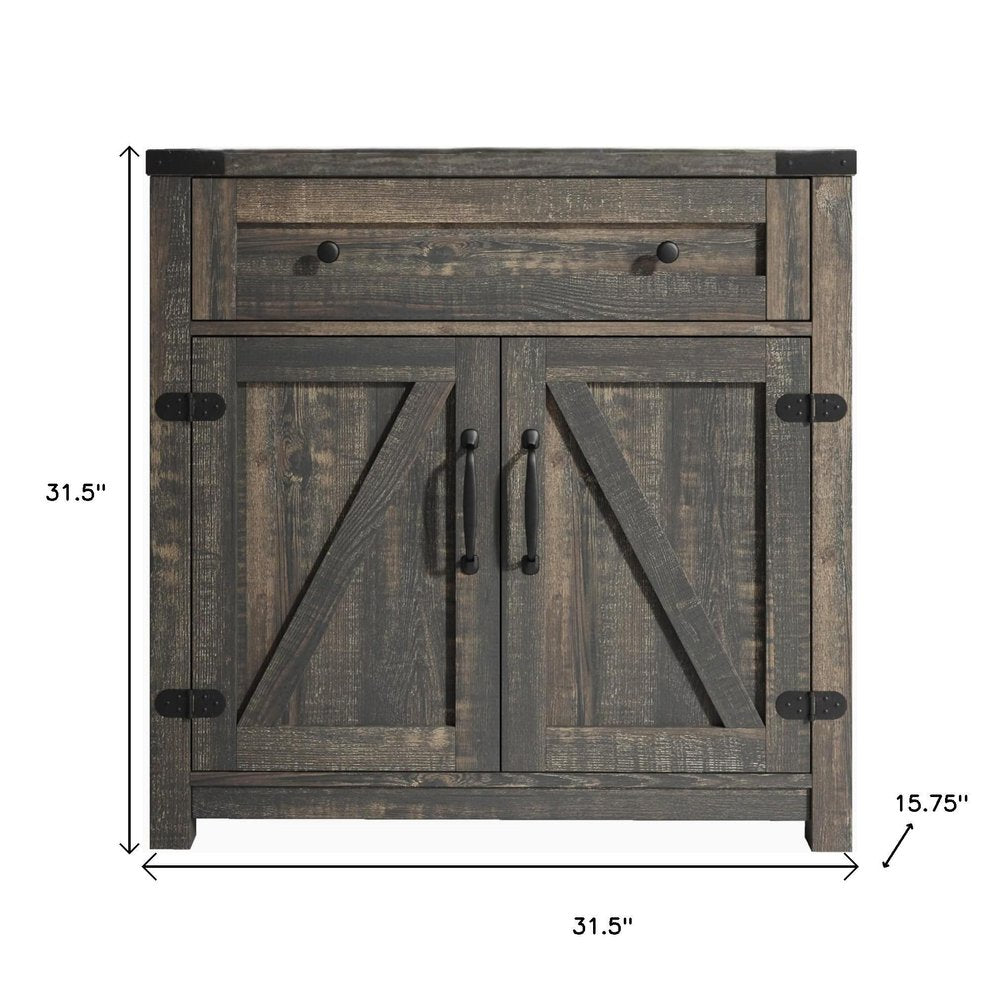 Gabinete decorativo de madera marrón claro de 32" con dos puertas y un cajón