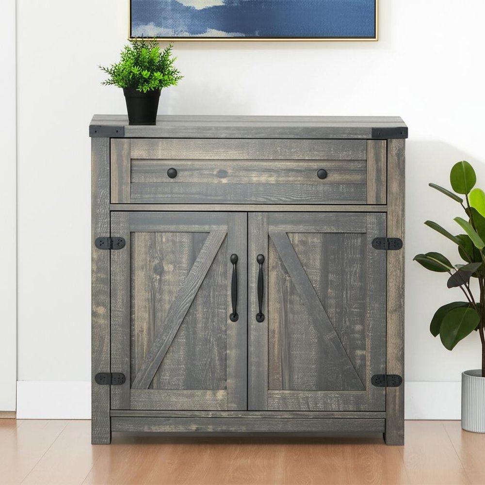 Gabinete decorativo de madera marrón claro de 32" con dos puertas y un cajón