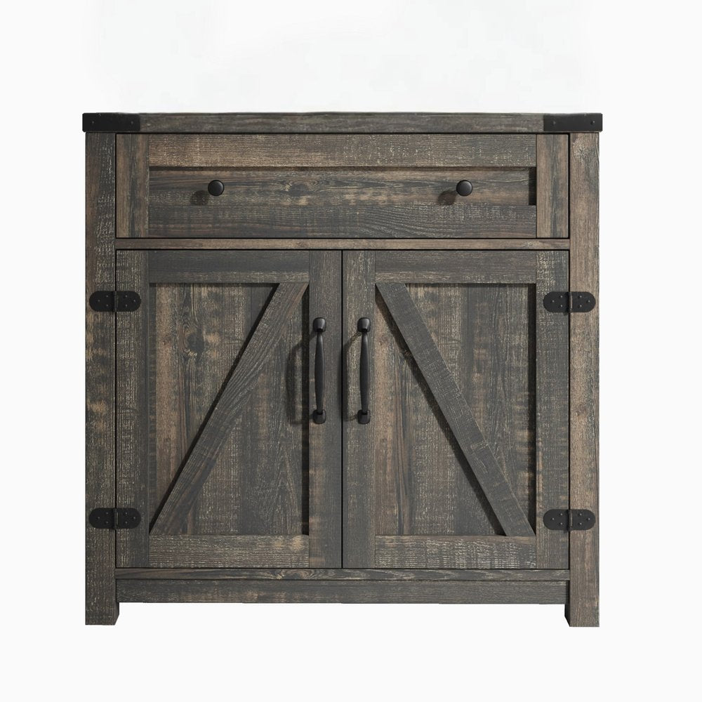 Gabinete decorativo de madera marrón claro de 32" con dos puertas y un cajón