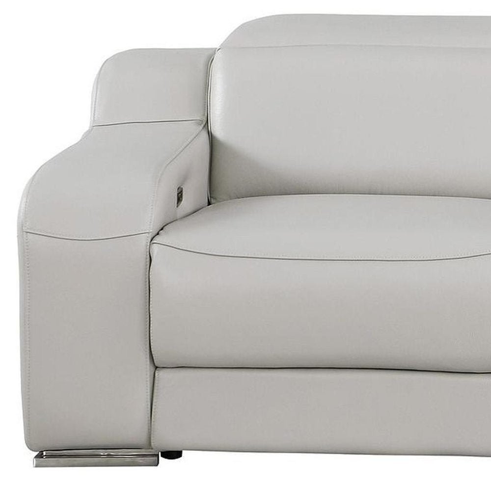 103" Light Gray Italian Leather Reclining USB Sofa