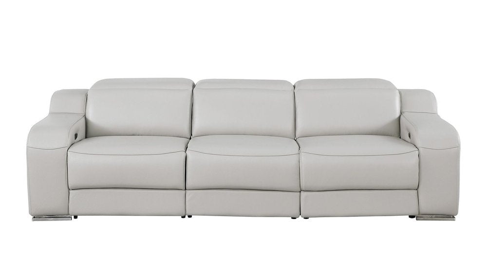 103" Light Gray Italian Leather Reclining USB Sofa