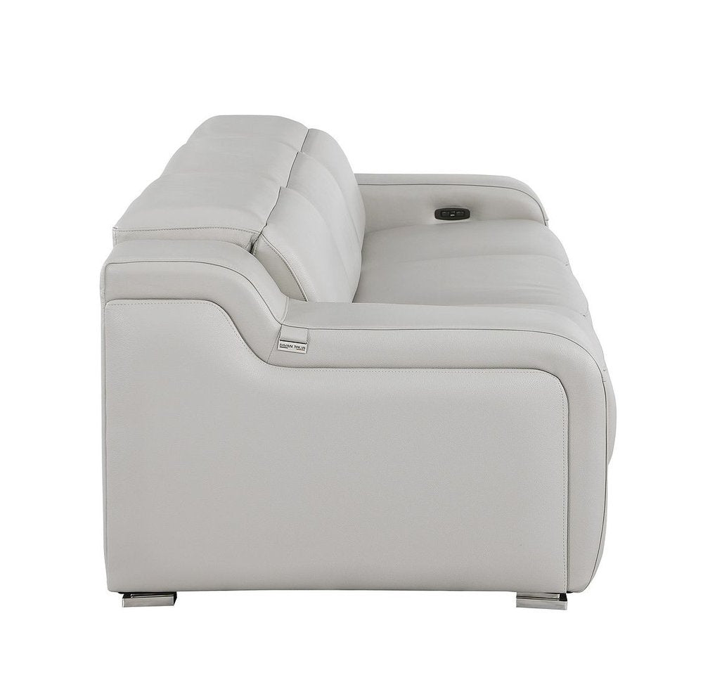 103" Light Gray Italian Leather Reclining USB Sofa