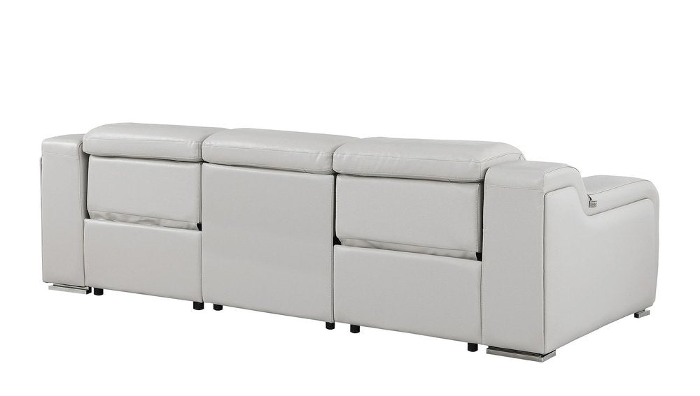 103" Light Gray Italian Leather Reclining USB Sofa
