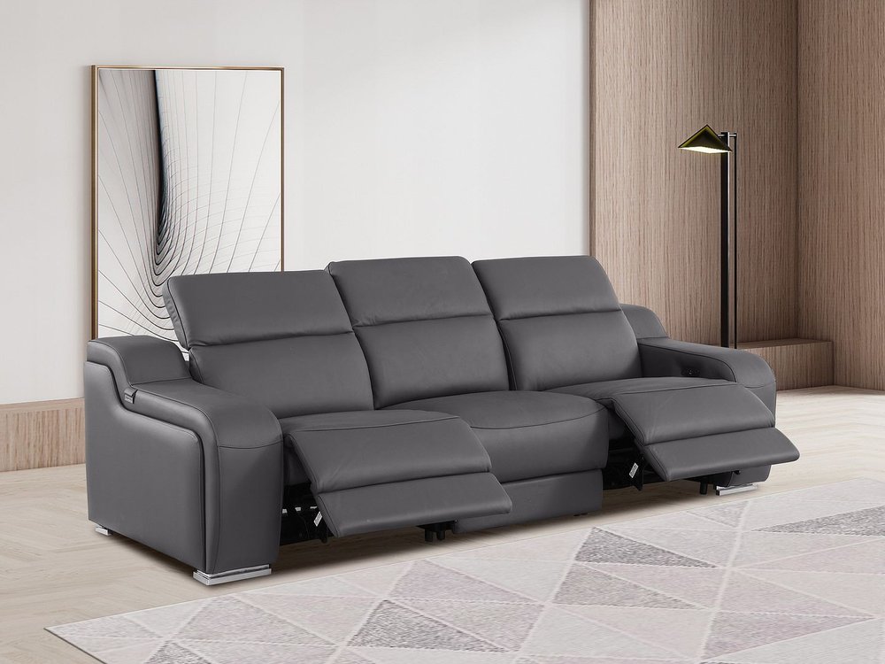 103" Light Gray Italian Leather Reclining USB Sofa