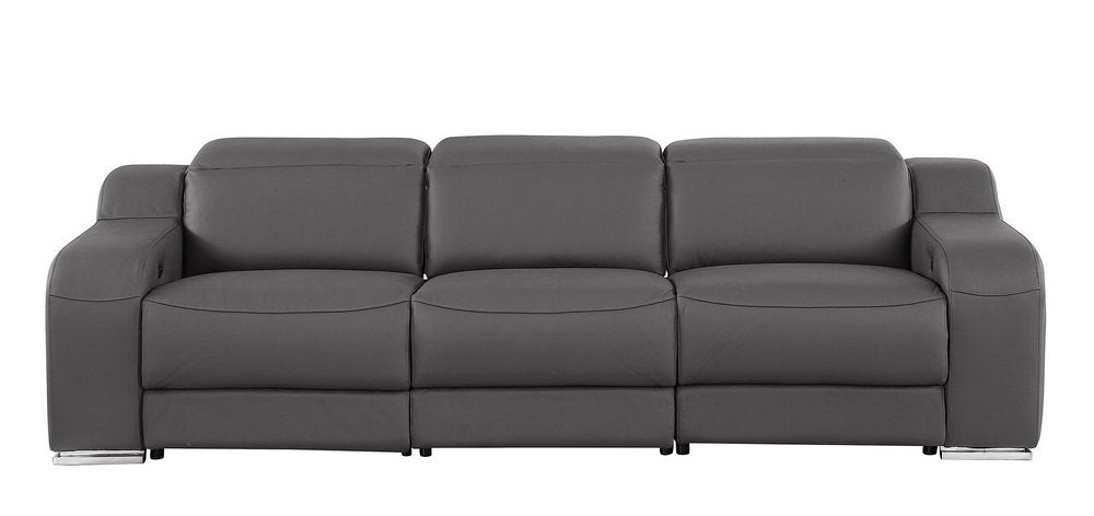 103" Light Gray Italian Leather Reclining USB Sofa