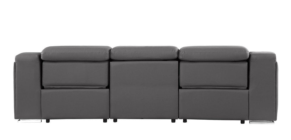 103" Light Gray Italian Leather Reclining USB Sofa