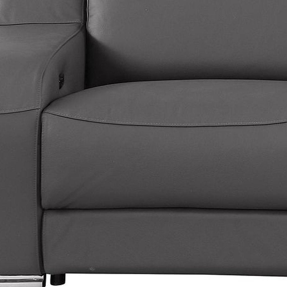 103" Light Gray Italian Leather Reclining USB Sofa