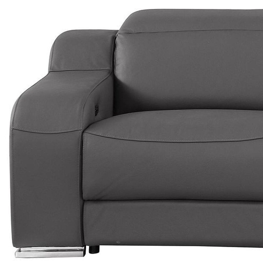 103" Light Gray Italian Leather Reclining USB Sofa