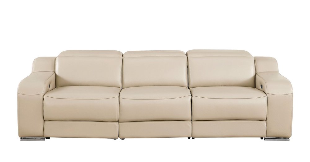 103" Light Gray Italian Leather Reclining USB Sofa