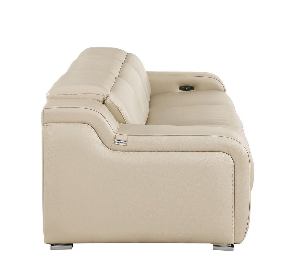 103" Light Gray Italian Leather Reclining USB Sofa