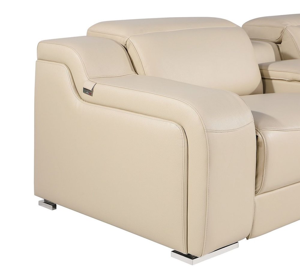 103" Light Gray Italian Leather Reclining USB Sofa